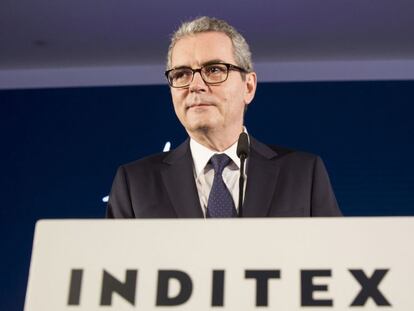 El presidente de Inditex, Pablo Isla, durante la presentación de los presupuestos de la empresa.