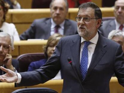 El presidente del Gobierno, Mariano Rajoy, en el Senado durante la sesión de control al Gobierno en el Senado.