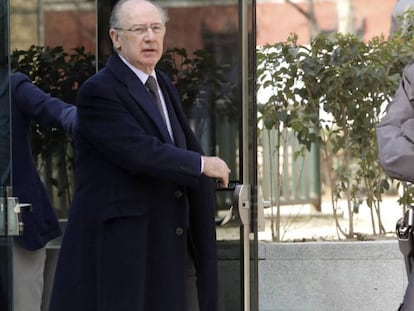 El expresidente de Bankia, Rodrigo Rato, a su salida de la sede de la Audiencia Nacional.