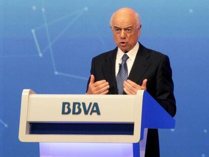 Francisco González, presidente del BBVA, en la junta de accionistas del banco.