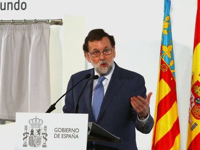 Mariano Rajoy, durante el acto de hoy en el aeropuerto de Elche-Alicante.