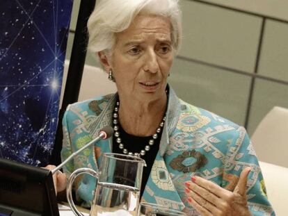 Christine Lagarde, directora gerente del FMI, en su invertención de la semana pasada en la sede de la ONU en Nueva York.
