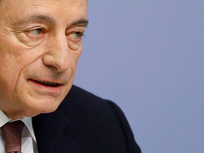 Mario Draghi, presidente del BCE, en la rueda de prensa tras el Consejo de Gobierno del jueves en Fráncfort (Alemania)