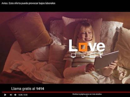 Careta del anuncio de televisión de Love de Orange. En vídeo, el anuncio en España de Orange con Netflix.