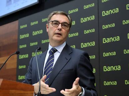 José Sevilla, consejero delegado de Bankia, en la presentación de los resultados del primer semestre. En vídeo: declaraciones del consejero delegado de Bankia, José Sevilla, y el director financiero, Leopoldo Alvear.