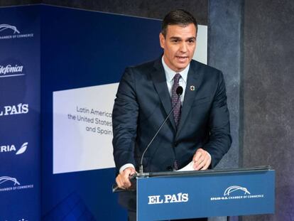 Pedro Sánchez, presidente del Gobierno en funciones, en el Foro de Economía Global