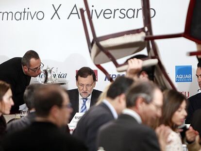 Mariano Rajoy, en un desayuno informativo en el que ha hablado de las futuras elecciones.