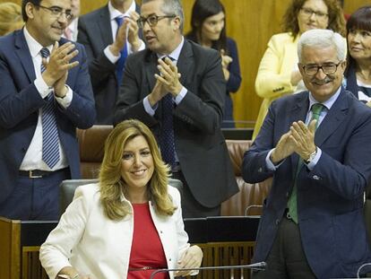 La presidenta en funciones andaluza, Susana Díaz, tras su discurso de investidura en el Parlamento autonómico.