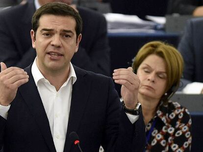 El primer ministro griego, Alexis Tsipras, durante su intervención en el Parlamento europeo.