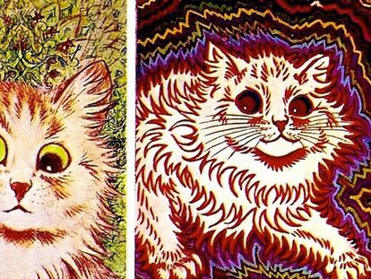 Dibujos de gatos realizados por Louis Wein según avanzaba su esquizofrenia.