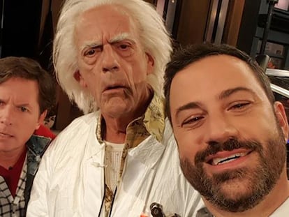 Imagen que tomó Jimmy Kimmel durante el show de Regreso al futuro.