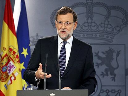 Mariano Rajoy, en su declaración institucional contra el acuerdo soberanista en Cataluña.