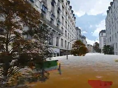 Recreación de una calle de París inundada.