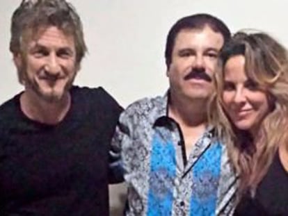 Sean Penn, el Chapo Guzmán y Kate del Castillo, durante su encuentro.