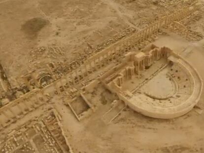 Vista aérea del anfiteatro de las ruinas de Palmira.