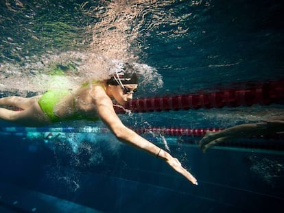 Yusra Mardini, nadadora siria, durante una sesión de entrenamiento en el el club de natación Wasserfreunde Spandau 04 de Berlín. ACNUR / Quality