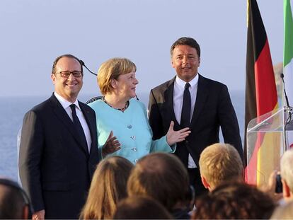 Los líderes de Francia, Alemania e Italia durante su encuentro.