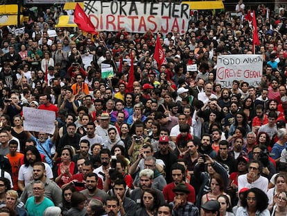 Manifestación en Sao Paulo contra el Gobierno de Michel Temer.