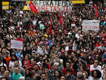 Manifestación en Sao Paulo contra el Gobierno de Michel Temer.