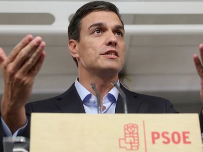 Pedro Sánchez, este lunes en la sede del PSOE.