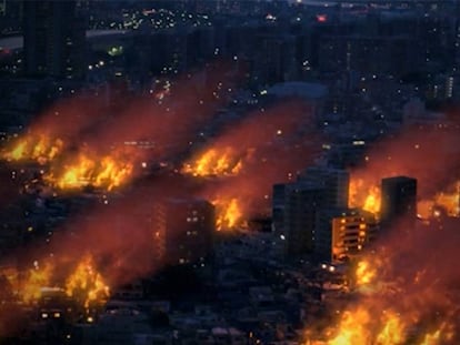 Fotograma de la simulación de la destrucción de Tokio por un terremoto.