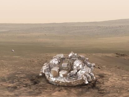 Reconstituição do módulo 'Schiaparelli' em Marte.
