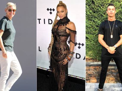 De izquierda a derecha: Ellen DeGeneres, Beyoncé y Cristiano Ronaldo.