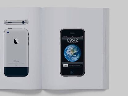 Diseño del primer iPhone en el libro de Apple y vídeo promocional.