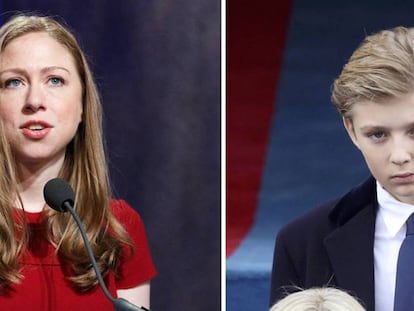 Chelsea Clinton y, a la derecha, Barron Trump.