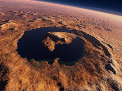 Así sería el lago del cráter Gale, en Marte.