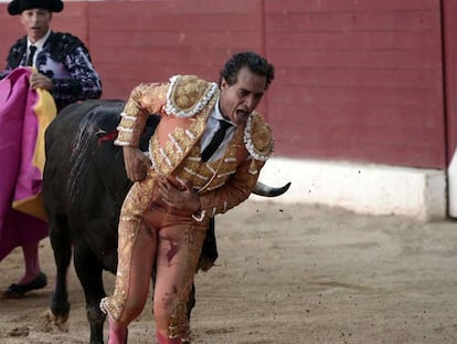 Fandiño lograr levantarse tras la cornada.