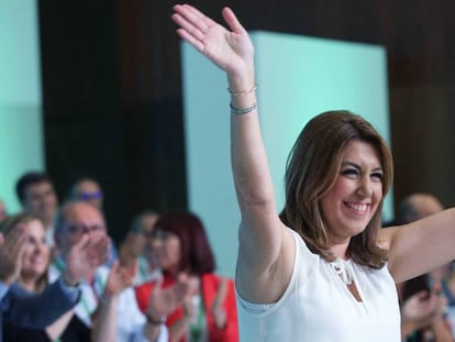 Susana Díaz tras ser reelegida como secretaria general del PSOE de Andalucía. Julio Muñoz EFE