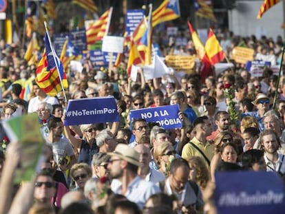 Manifestación contra el terrorismo, el sábado en Barcelona.