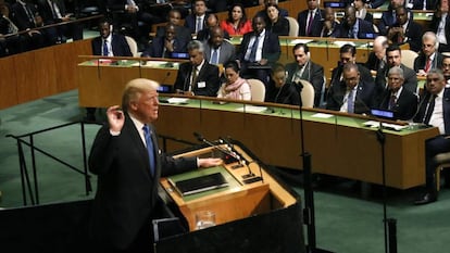 El presidente de EE UU Donald Trump durante su discurso en la asamblea general de Naciones Unidas el pasado 19 de septiembre.