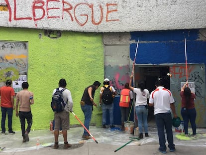 Un albergue improvisado en el Centro Histórico de la Ciudad de México.