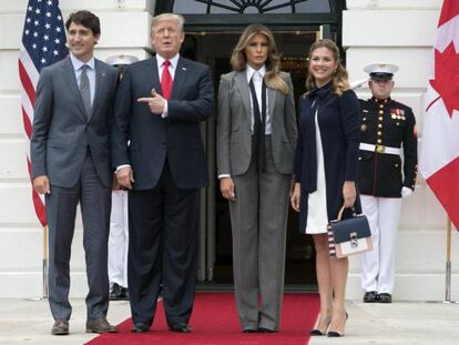 De izquierda a derecha: Justin Trudeau, Donald Trump, Melania Trump y Sophie Gregoire Trudeau en la Casa Blanca.