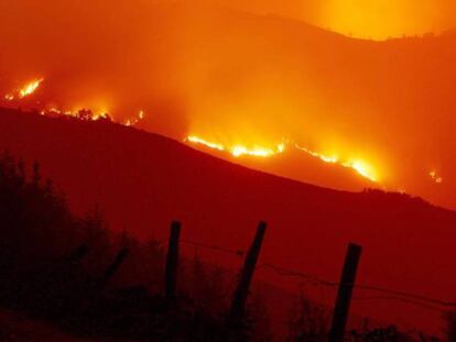 Incendio en la zona de Reserva Natural de los Ancares (Galicia).
