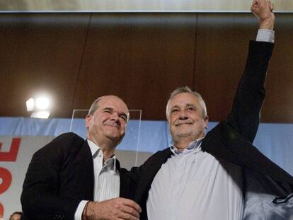 Manuel Chaves y José Antonio Griñán en un acto del PSOE en Cádiz.