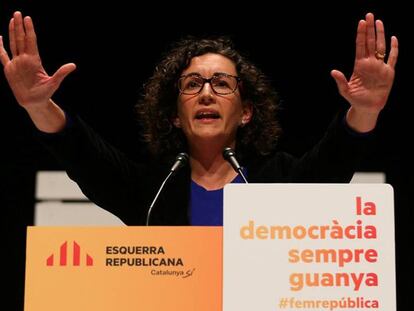 Marta Rovira durante un acto de campaña de ERC en Barcelona.