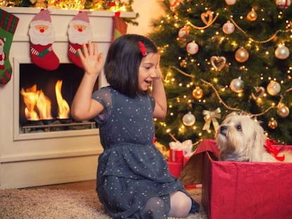 Una niña abre uno de sus regalos con una mascota en su interior. En el vídeo, se muestra la campaña #nosoyunjuguete: "Adopta animales, no compres"