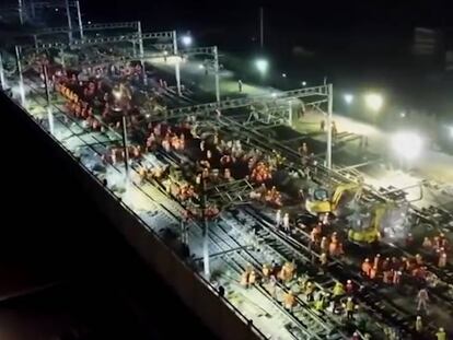 Construcción de la nueva estación de Nanlong, en la ciudad de Longyan.