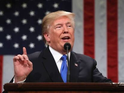 El presidente Donald Trump durante su discurso del estado de la Unión este martes en Washington.