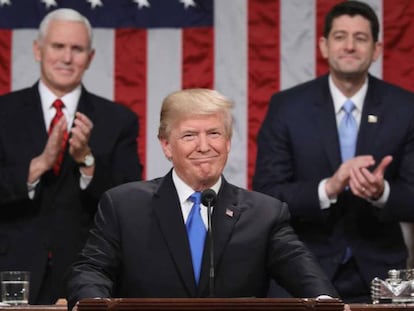 El presidente de EE UU, Donald Trump, durante su discurso sobre el estado de la Unión ante el Congreso en Washington, el pasado 30 de enero.