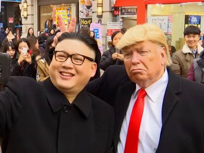 Los dobles de Kim Jong-un y Trump, en Seúl.
