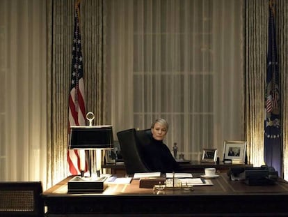 Robin Wright na nova temporada de 'House of cards'. Em vídeo, o trailer da última temporada.