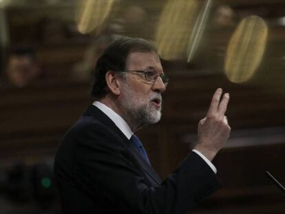 Mariano Rajoy durante su comparecencia sobre las pensiones en el Congreso de los Diputados.