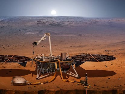 Reconstrucción de Insight en la superficie de Marte.