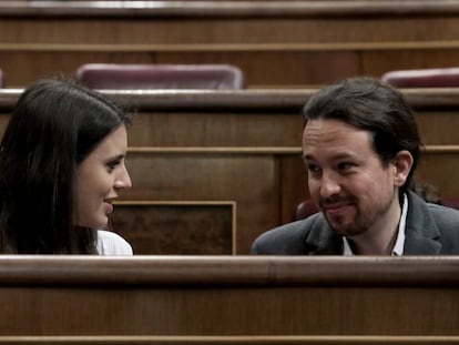 Irene Montero y Pablo Iglesias durante la sesión de control al Gobierno en el Congreso. En vídeo: Declaraciones de Irene Montero.