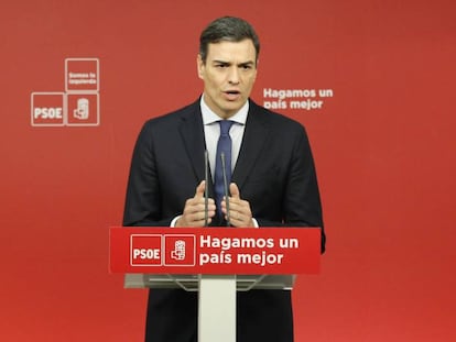 El secretario general del PSOE, Pedro Sánchez, este viernes en la sede del PSOE.