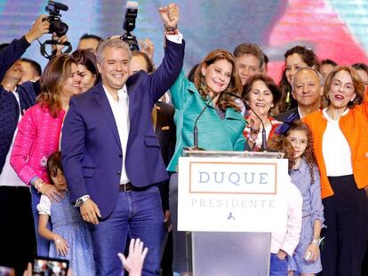 Ivan Duque y la vicepresidenta electa, Marta Lucia Ramírez, celebran la victoria.